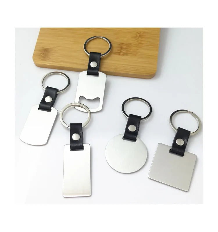 Round Rectangular Square Blank Stainless Steel Tag Keychain Laser Engraved Logo Blank Bottle Opener Keychain Keyring