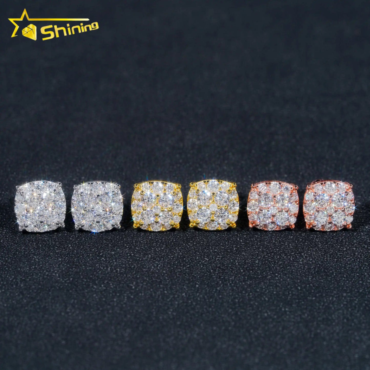 Pass Diamond Tester Moissanite Stud Earring Fine Jewelry Gold Plated 925 Sterling Silver Iced Out VVS Moissanite Earrings