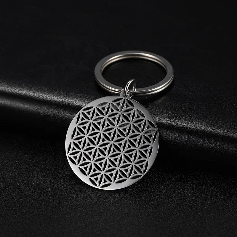 Hollow Flower Keychain Stainless Steel Pendant Key Chain for Women Men
