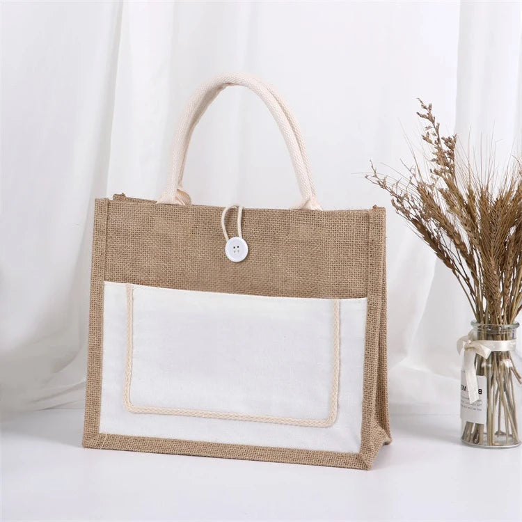 Hot Selling Recyclable Custom Logo Printed Grocery Shopping Burlap Jute Bag Tote Bag with Handle