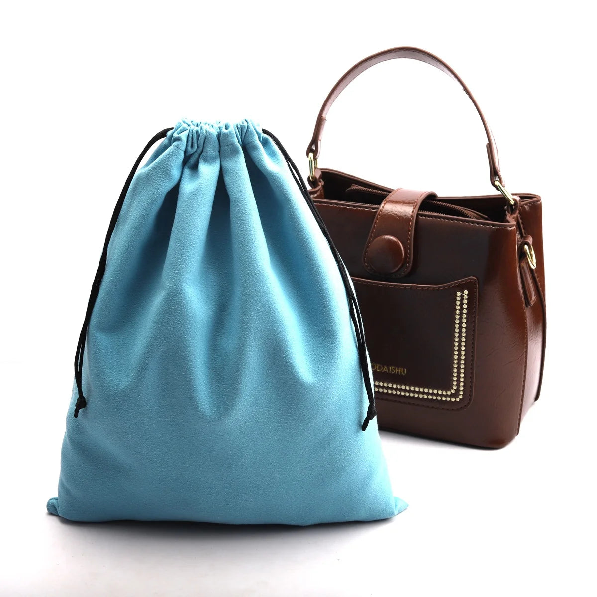Hot Sale Blue Faux Suede Packing Shoe Clothing Dust Bag Reusable Luxury Velvet Microfiber Suede Gift Shopping Dust Pouch