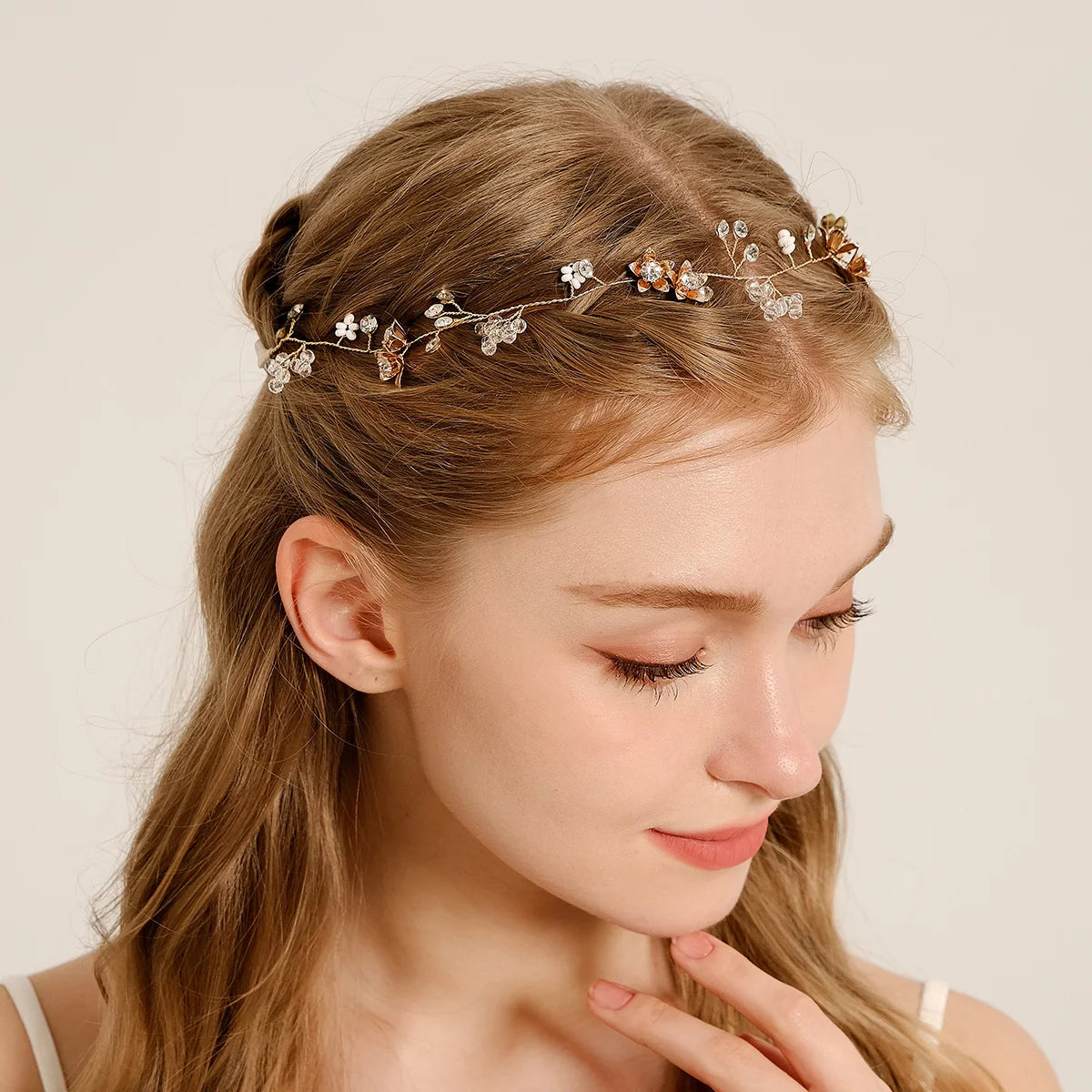 Bridal Hair Vines Crystal Pearls Flower Wedding Hair Accessories Tiara Headpiece for Bridesmaid First Communion