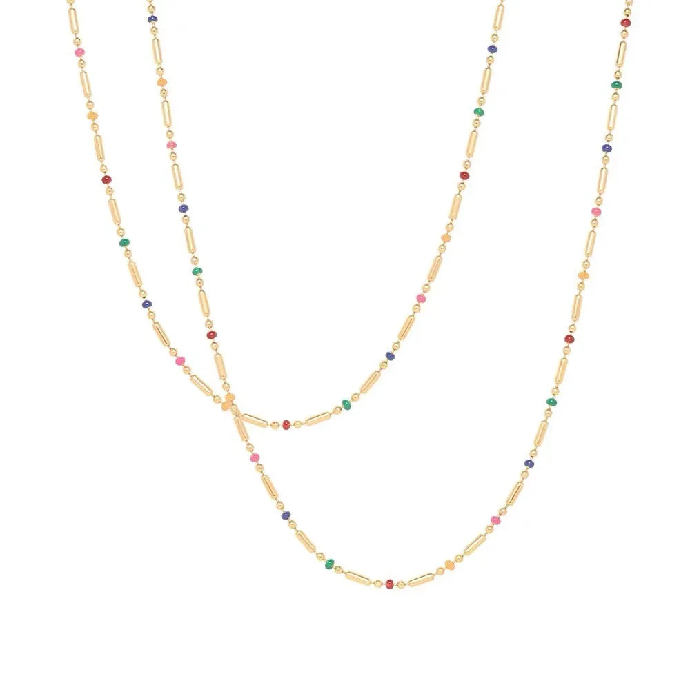 18K Gold Plated Waterproof Necklace for Women New Colorful Bead Chain with Zircon Trendy Style Tarnish-Free Jewelry