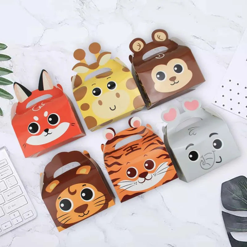 12Pcs Jungle Animals Party Favor Treat Boxes Candy Goodies Gift Boxes Kids Birthday Baby Shower Disposable Paperboard Party