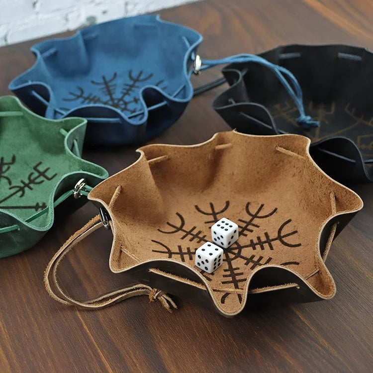 Multifunctional Foldable Storage Tray Personalized Custom DND Dice Bag Drawstring Design Vintage Crazy Horse Leather Dice Pou
