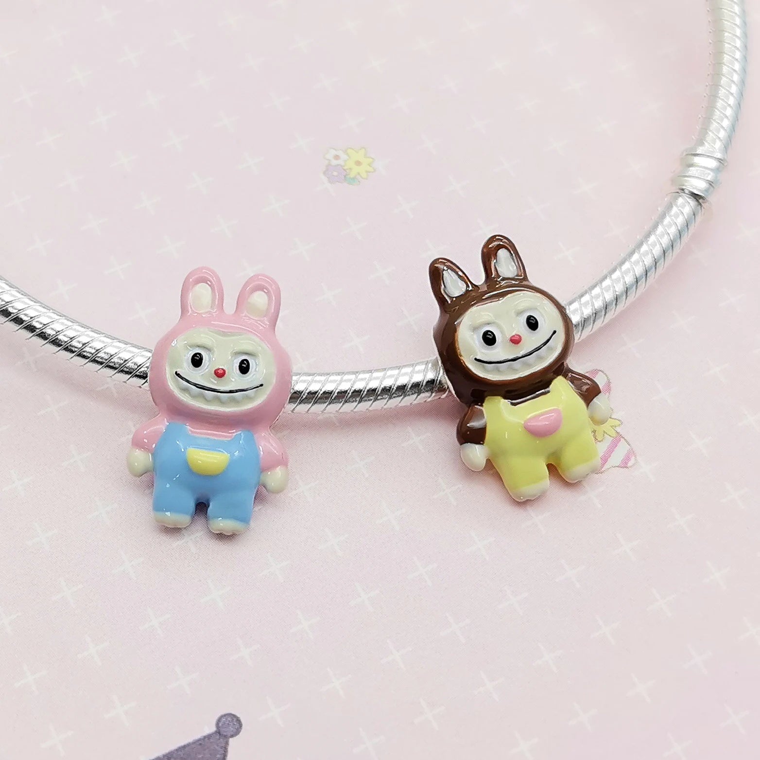 New Style Labubu Jewelry Bracelet Charm S925 Sterling Silver Oil Drop Cartoon Labubu Charm Pendant Jewelry Making Gifts