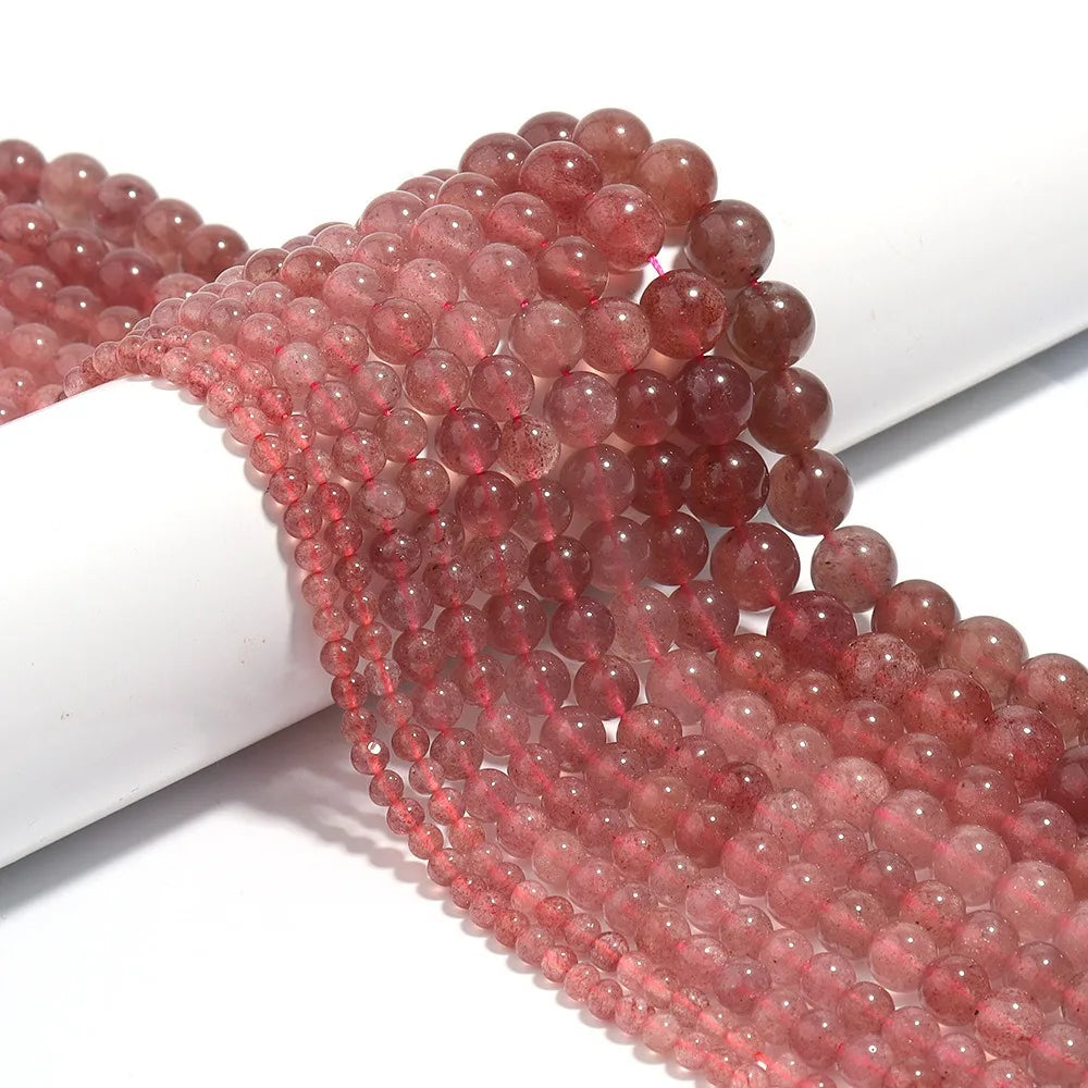 4-12mm Strawberry Quartz Smooth Pink Semi-Finished Stone Beads for Jewelry Making Polished Beads