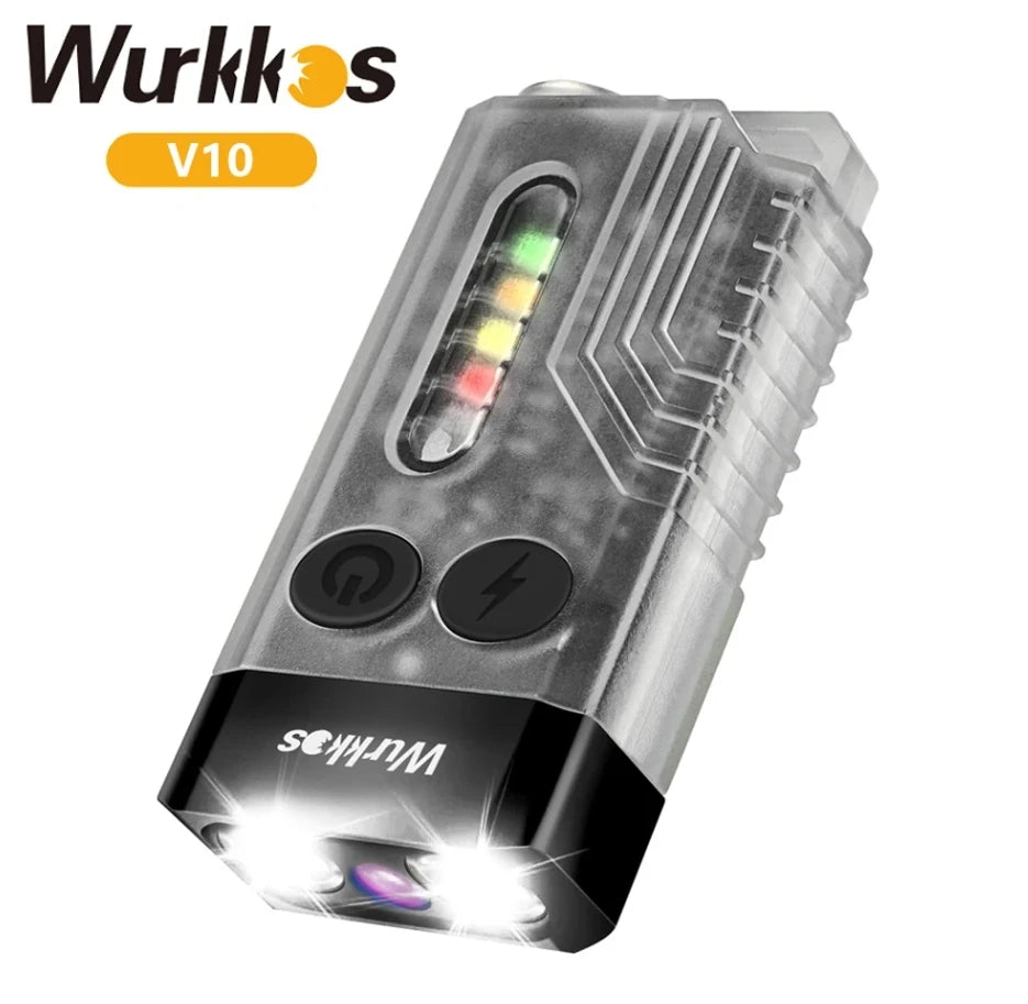 Wurkkos V10 1000LM Keychain EDC Fluorescent Flashlight IPX4 Type-C Rechargeable Magnetic Tail UV Buzzer Camping Light for