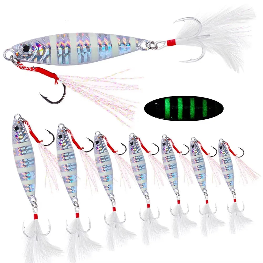 Wholesale LB149 10g 15g 20g 25g 30g 40g 60g Freshwater Saltwater Luminous Glowing Metal Jig Baits Lead Jigging Fishing Lures