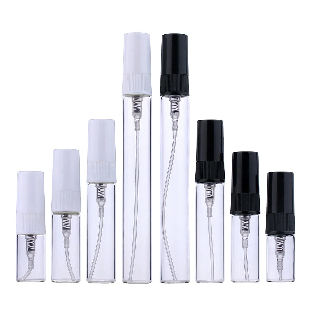 SUMEEAR Portable Cosmetic Case with Plastic Pump 2ml/3ml/5ml/10ml Flat Sample Spray Bottle Travel Size Glass Bottles