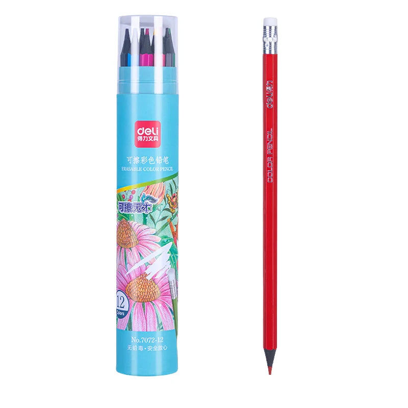 Deli 7072-12 12pcs/barrel Erasable Colored Pencil for Students Kids Draw Colored Pencils 192barrel*12pcs=2304pcs Per Carton S