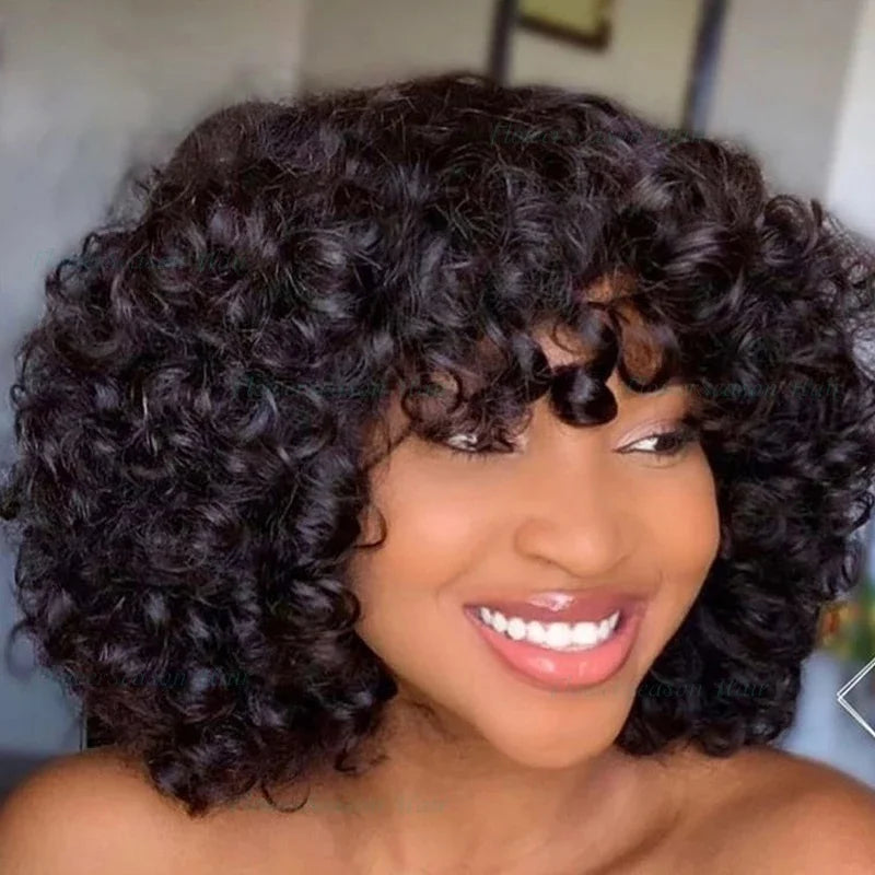Hot Sale 100% Brazilian Hair Short Machine Made Wig Pixie Cut Curly Wig Natural Color Remy Human Hair Wigs for Black Women