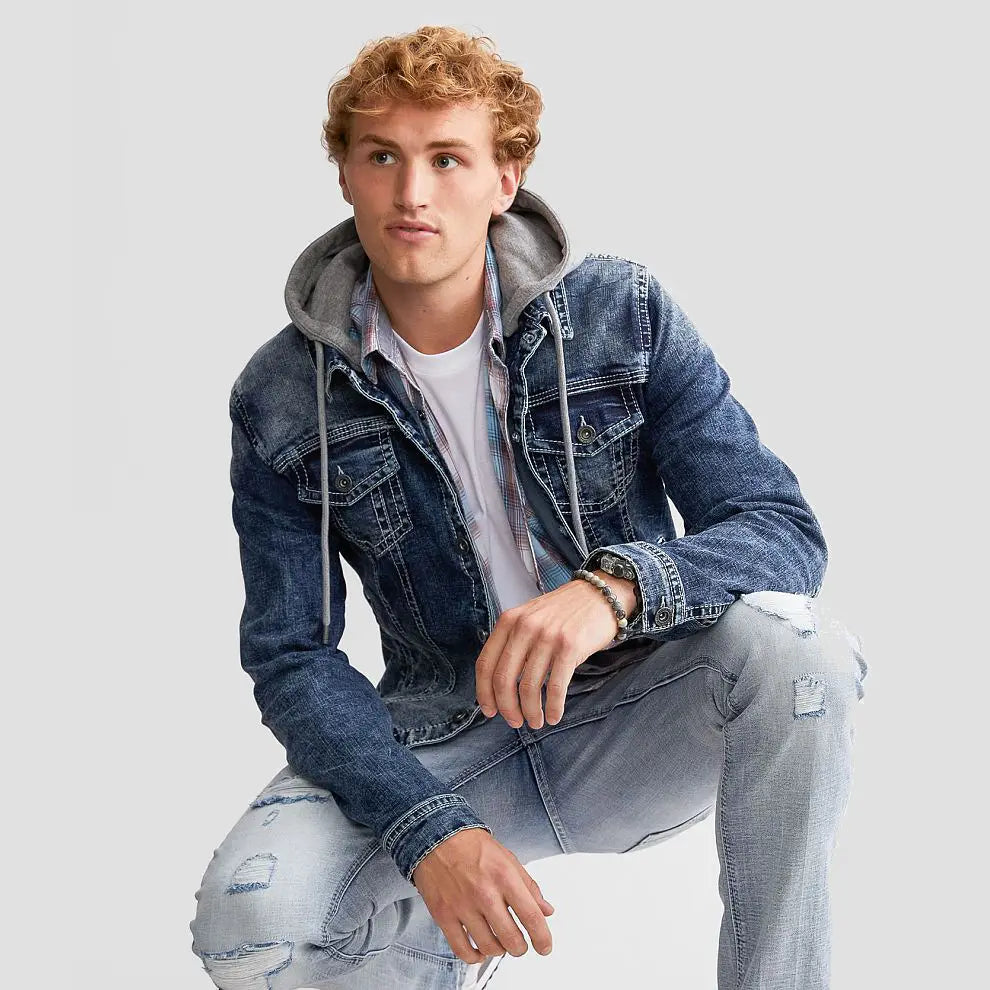AeeDenim Custom Designers Men's Jackets Blue Washed Denim Stretch Grinding Dremeling Cotton Vintage Denim Stretch Jacket for 
