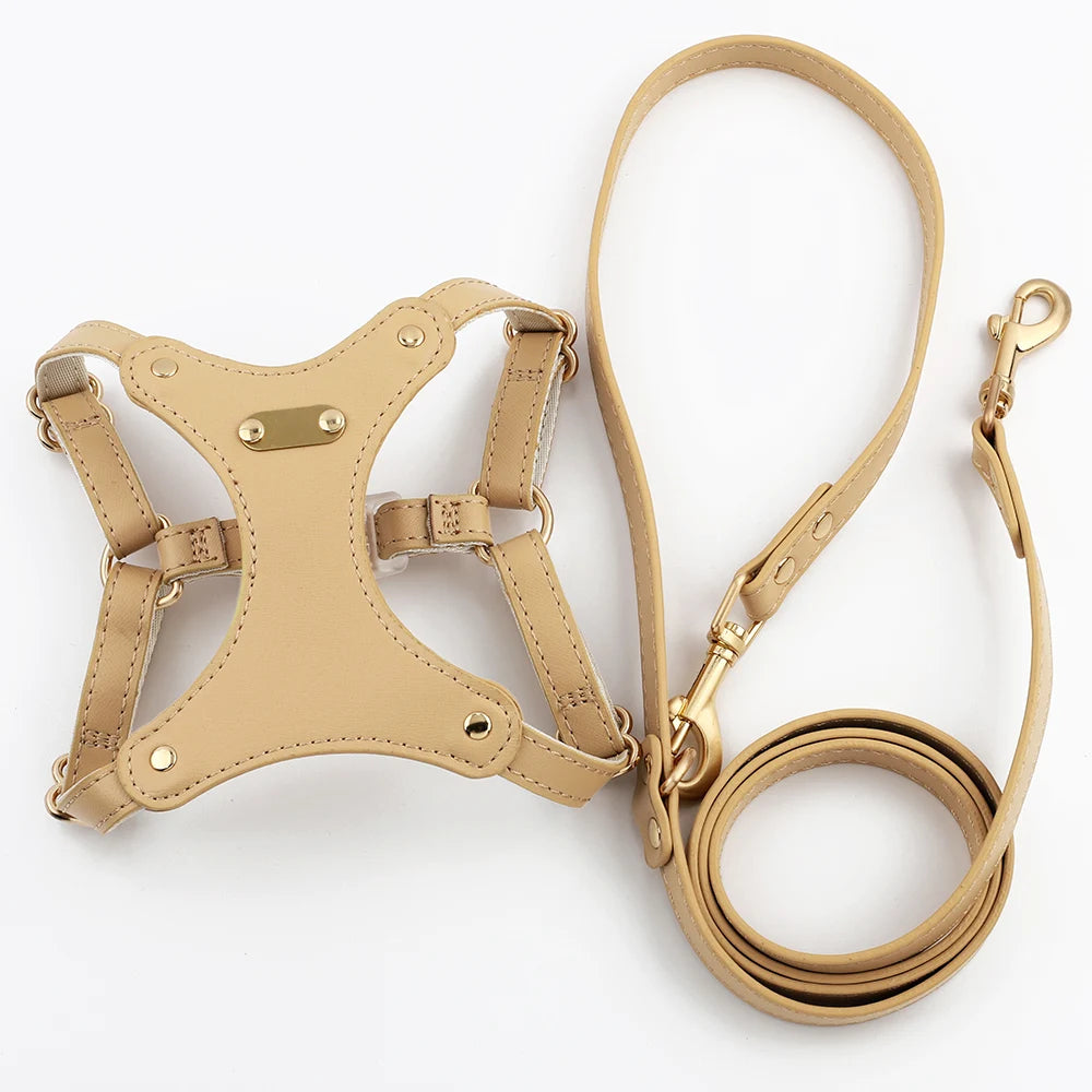 Pet Dog Harness Soft Leather Dog Chest Strap Traction Rope Set Dog Chain Outdoors Walking Vest Harness Small Medium
