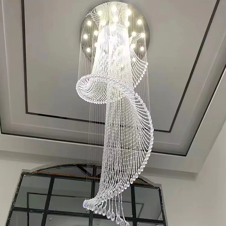 Large Staircase Tassel Long Chandelier Apartment Villa Living Room Nordic Modern Luxury Crystal Pendant Lights