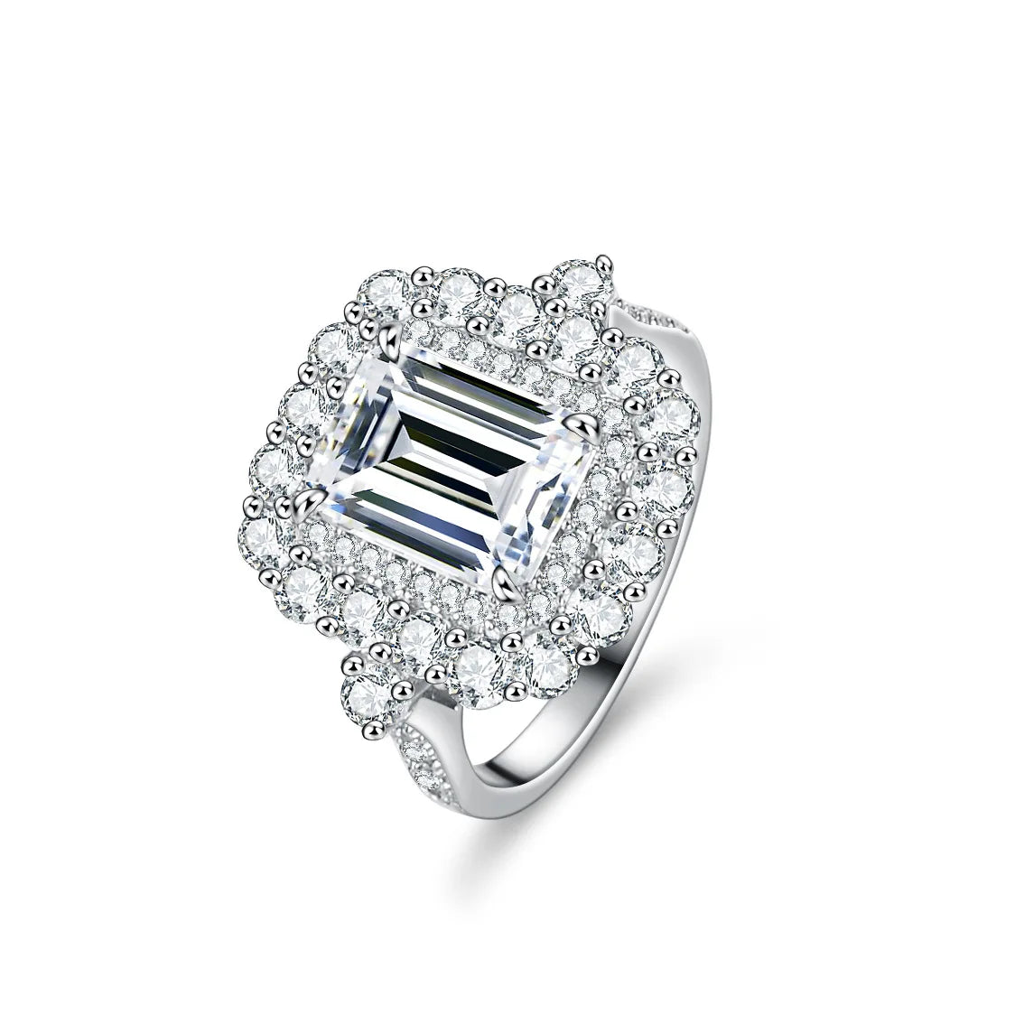 Hot Sale Women's S925 Silver Engagement Wedding Rings with Emerald Cut 3CT Diamond & Moissanite Gold Plated Adjustable