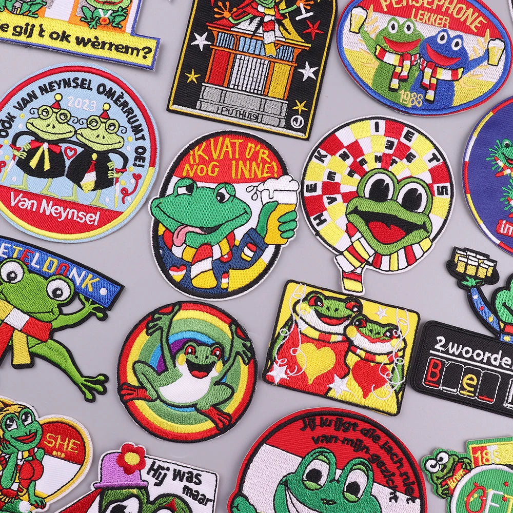 Oeteldonk Emblem Full Embroidery Patch Frog Carnival for Netherlands Iron on Patches on Clothes