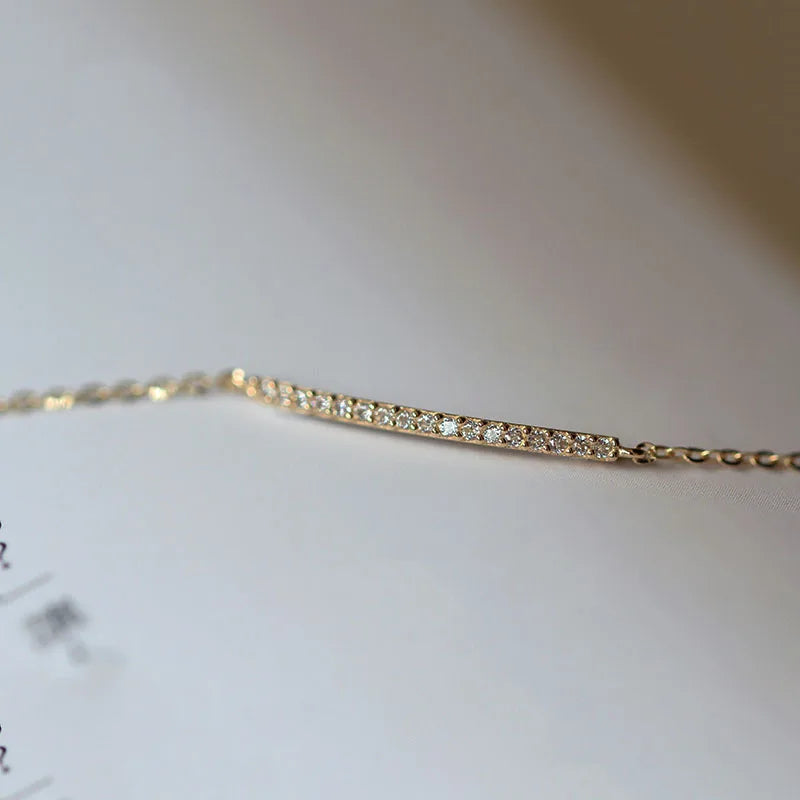 Simple Fashion 14K Gold Plated Pure 925 Sterling Silver Single Row Drill Zircon Thin Chain Bracelets for Women Girls Jewelry