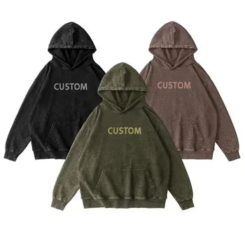 Custom 450 gsmPrint Logo Heavy Weight Bulk Oversized French Terry 100% Cotton Vintage Acid Wash Blank Hoodie Sweatshirt
