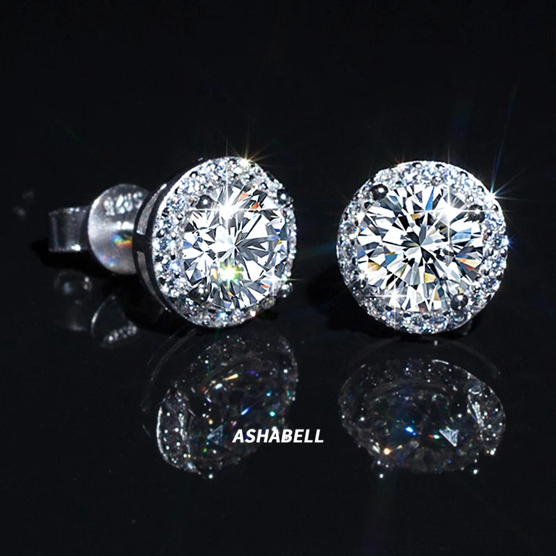 S925 Silver Earrings Classic Men's and Women's Models Four Claws Round Package Earrings a Carat Moissanite Earrings Female