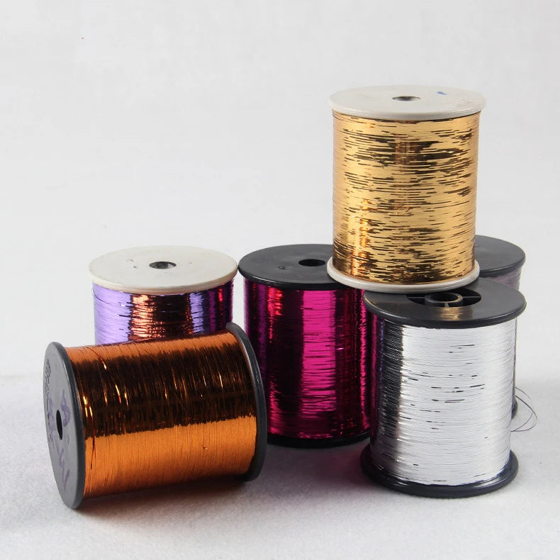 Small Bobbins Gold/Silver Colors M-Type 1/69'' PET Flat High Tenacity Metallic Embroidery Thread for Sewing and Weaving