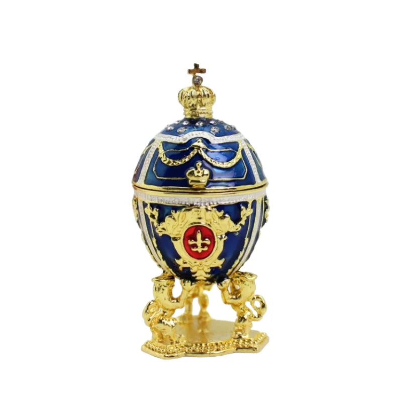 SHINNYGIFTS Euro Style Handmade Enamel Metal Egg Trinket Box Modern Oval Faberge Egg Jewelry Gift Box for Weddings and Favors