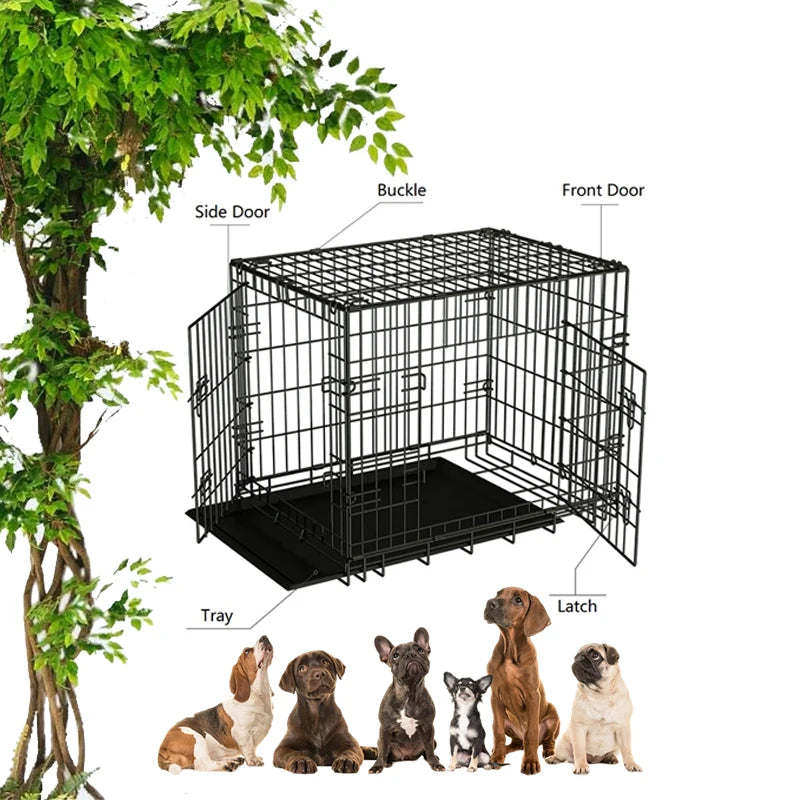 Wholesale Small MOQ Easy Install Sturdy Indoor Outdoor Black 2 Door Metal Heavy Duty Breathable Horizontal Sliding Pet Cage