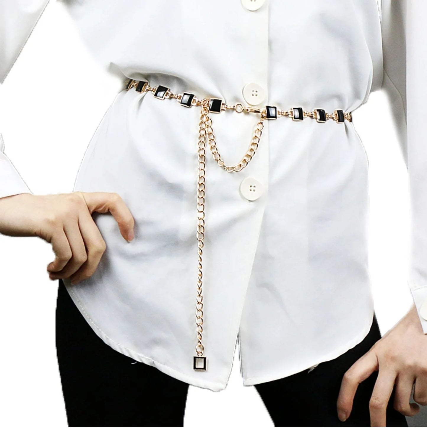 Women's High-Class Sense Waist Chain Europe and the United States Double-Sided Two-Colour Metal Accessory Belt