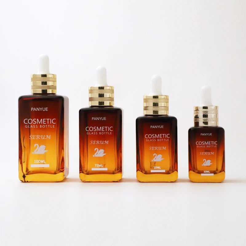 Custom 30 ml 50 ml 75 ml 100 ml Flat Shoulder Amber Thick Bottom Bottle Essential Oil Hair Oil Serum Glass Dropper Bottle
