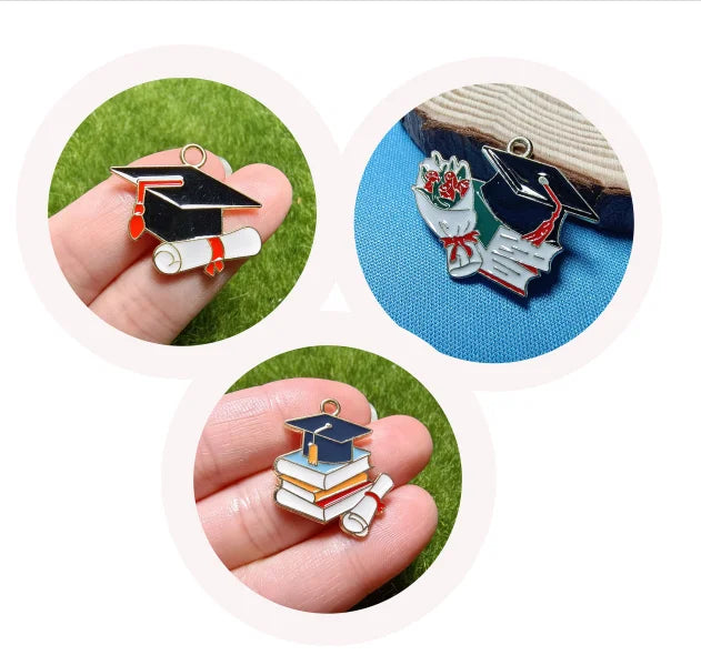 Cartoon Graduation Hat Charms Enamel Doctoral Hat Charm Pendants DIY Earrings Bracelets Necklaces Jewelry Making Crafts