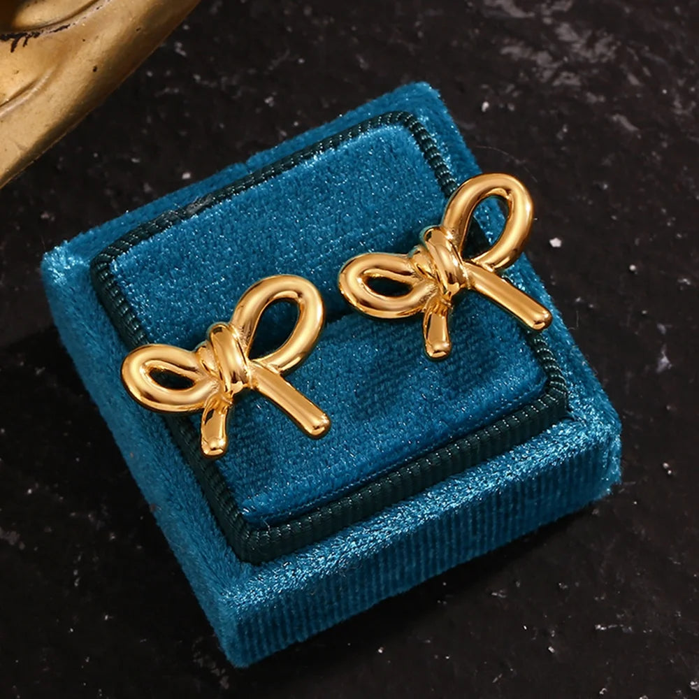 Guarantee Dreamshow Minimalist Jewelry Bow Stud Earrings 18k Gold Plated Jewelry Waterproof Stainless Steel Earring