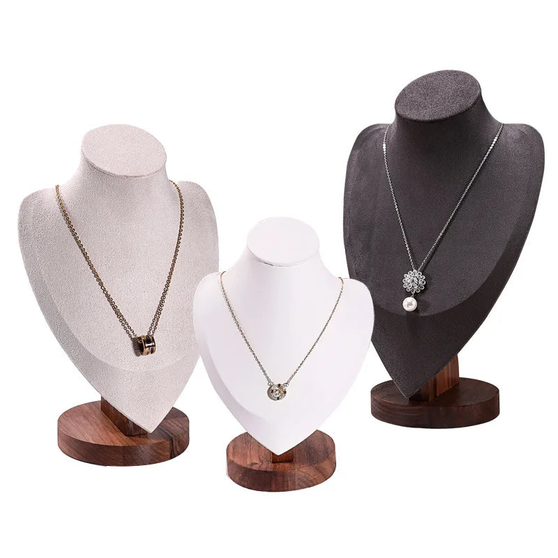High Quality Walnut Wooden Jewelry Necklace Bracelet Pendant Display Stand Velvet Fabric Leather Factory Direct Customizable
