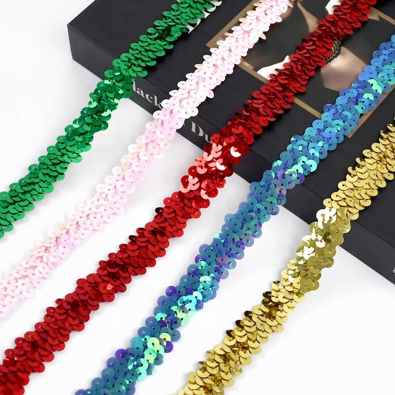 Meetee KY335 20mm Sequins Lace Ribbon Tapes Dancewear Trim Braided Webbing Stretch Fabric Lace Trim DIY Sewing Accessories