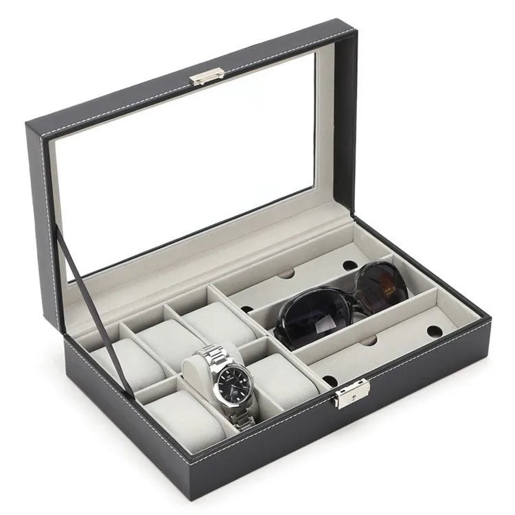 Wholesale Jewelry Case 6+3 Slot PU Leather Display Storage Watch Sunglasses Jewelry Box with Lock