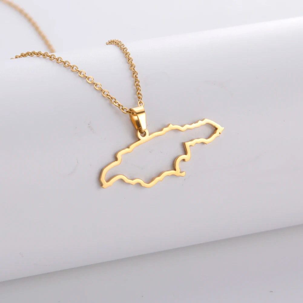 North America Caribbean Jamaica Map Pendant Necklace Country State Geography Steel Chain Necklaces for Women Men Jewelry