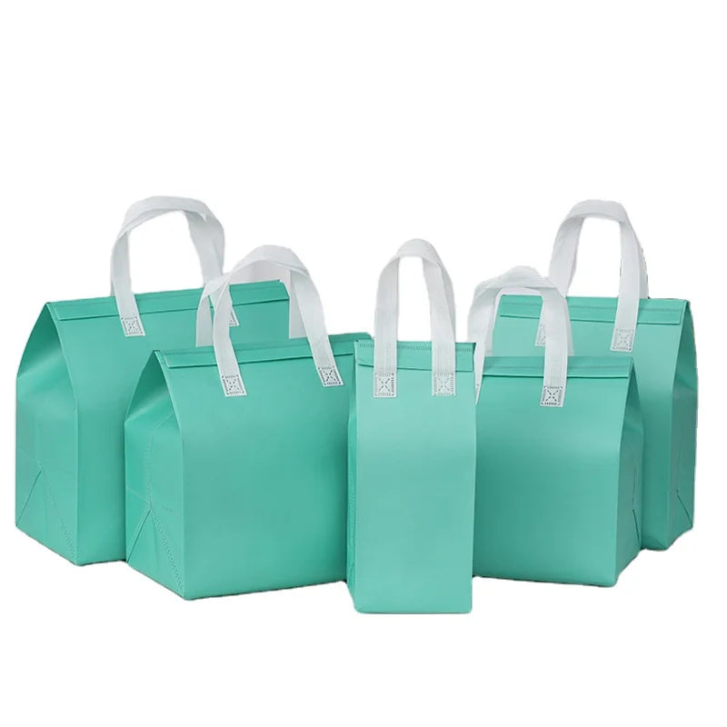 Wholesale Lake Water Green Nonwoven Aluminum Bento Insulation Bag for Bread Cookie Hamburger Takeout Beverage Catering Cake