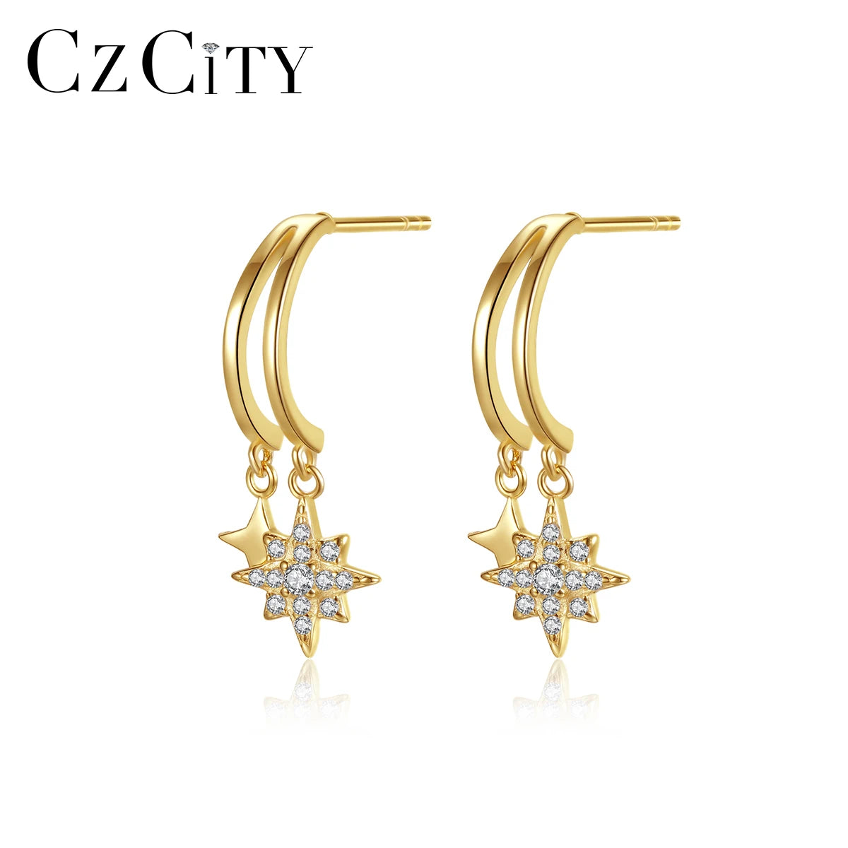 CZCITY Trendy Woman Charm Gold Plated Earing Zircon Elegant Lady 2026 Fashion Designer Star Drop Earrings