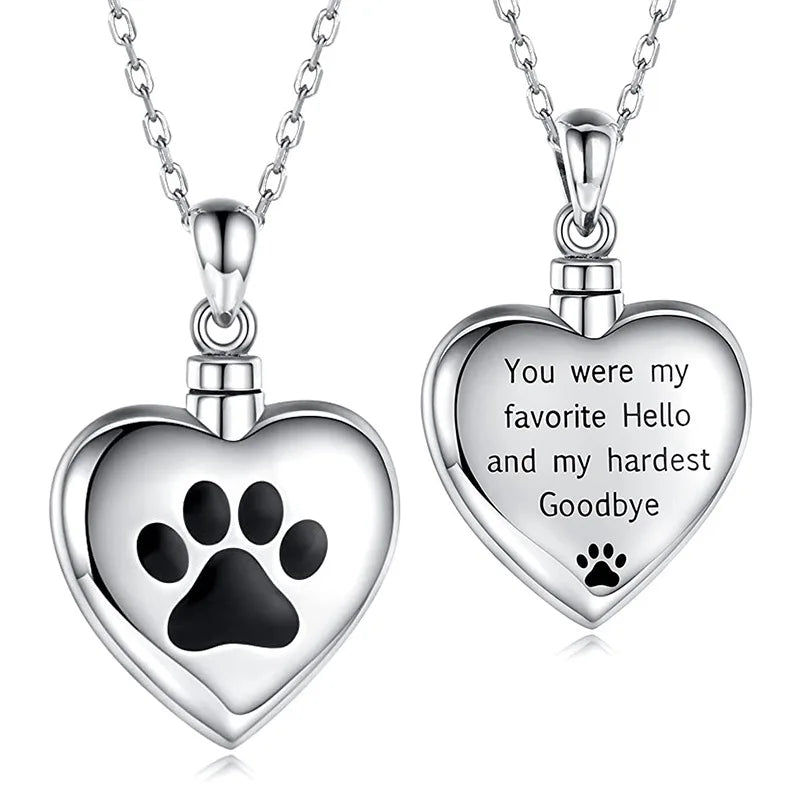 Love Dog Paw Print Perfume Bottle Titanium Steel Pendant Stainless Steel Dog Paw Cremation Pet Urn Memorial Necklace