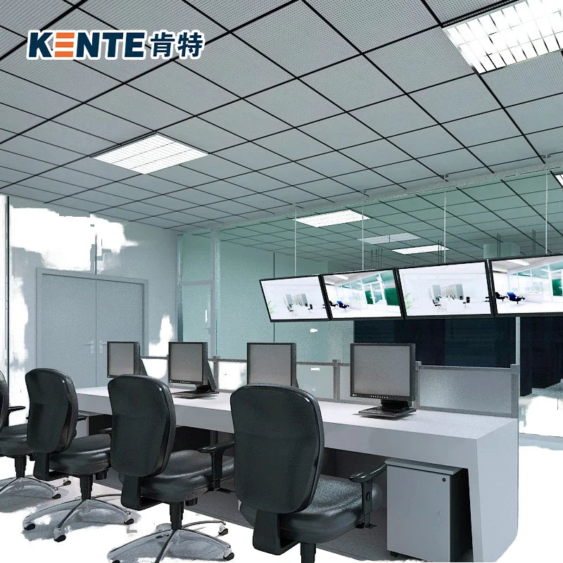Kente 2*2 Modern Square Mineral Fiber Ceiling Tile White Fire Rated Noise Reduction Smoke & Heat Insulation Damp Prevention