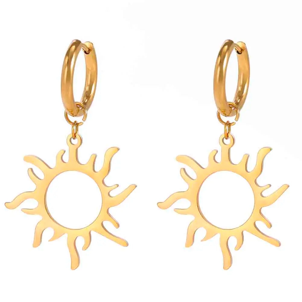 Sun Dangle Earrings 18K Gold PVD Fashion Stainless Steel Jewelry Earrings for Women