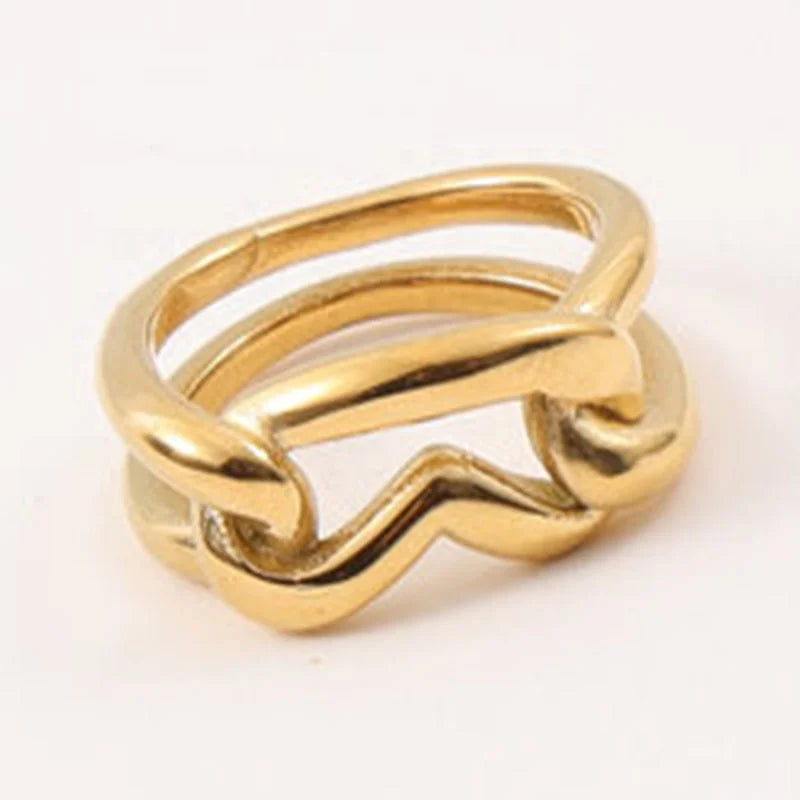 Hot Sale 18k Gold Plated Stainless Steel Women Fashion Trendy Simple Jewelry Knuckle Curve Abstract Heart Shape Ring
