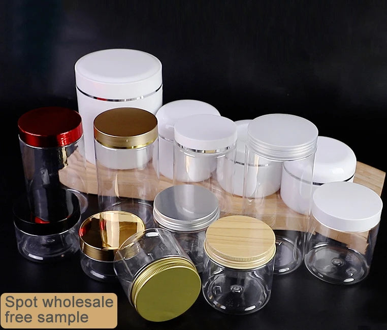 Wholesale 68mm Neck 200g Cosmetic Plastic Clear Jars Skin Cream Jars with PET Food Grade Lids for Lotion Packaging Containers