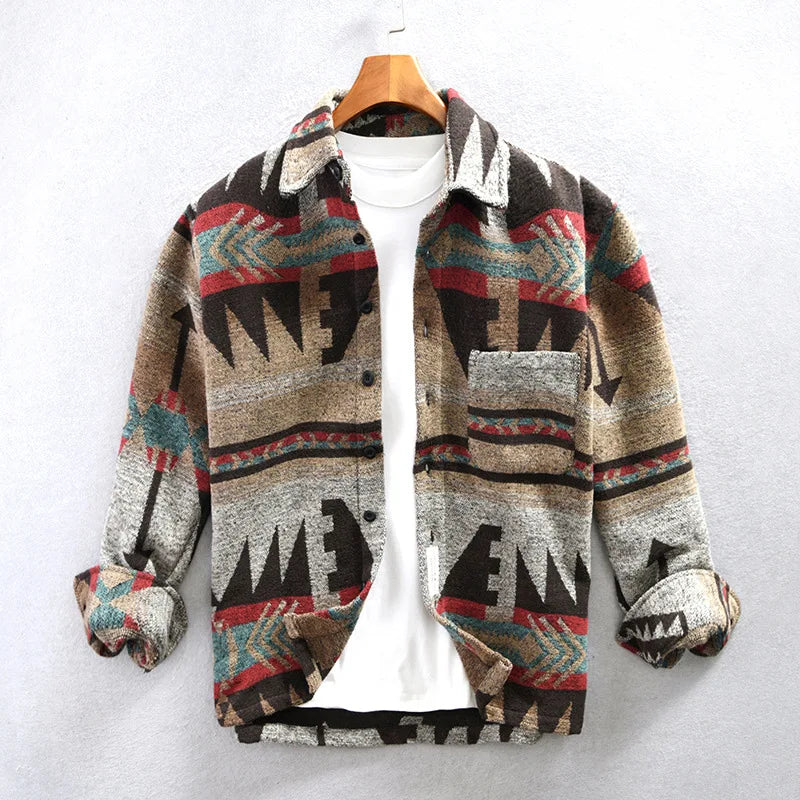 2024 High Quality Spring Fall Winter Vintage Aztec Male Coats Woolen Jacket for Men Wholesale