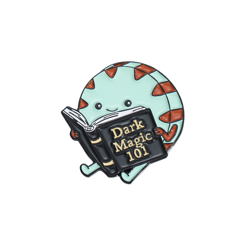 Cartoon Man Reading Enamel Brooch Mark Magic 101 Text Backpack Badge Clothing Accessories Gift Jewelry for Friends