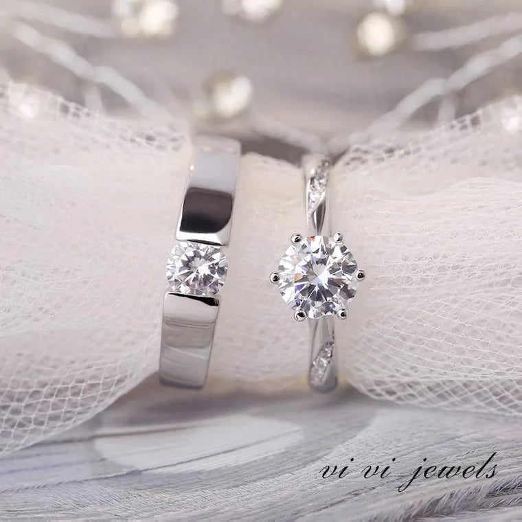 Fashion Free Size Adjustable Rings Silver Plated Diamond Geometric Shape Couple Ring Set for Men and Women Jewelry