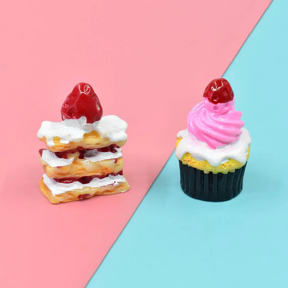 Simulated Napoleon Strawberry Cake Resin Food Charm for DIY Handmade Decorative Accessories