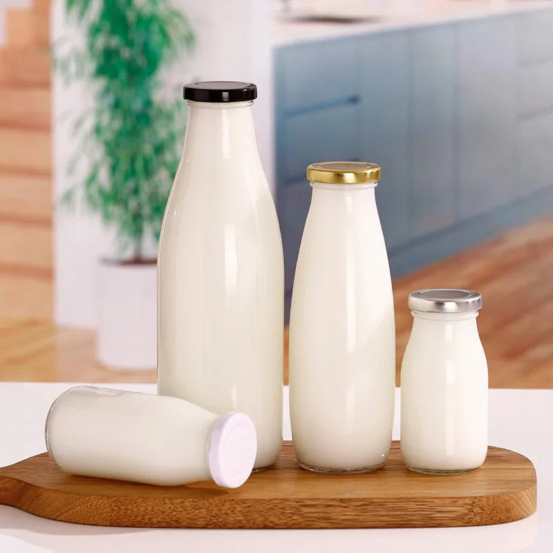 Custom Screen Printing Design Milk Bottle with Screw Lid 1 Liter Glass Bottle