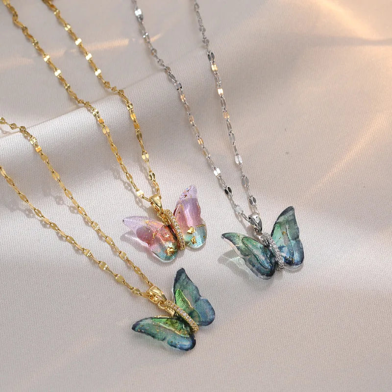 Hot Selling  Micro-inlaid Zircon Gradient Magic Butterfly Fashion Simple Personality Temperament Necklace