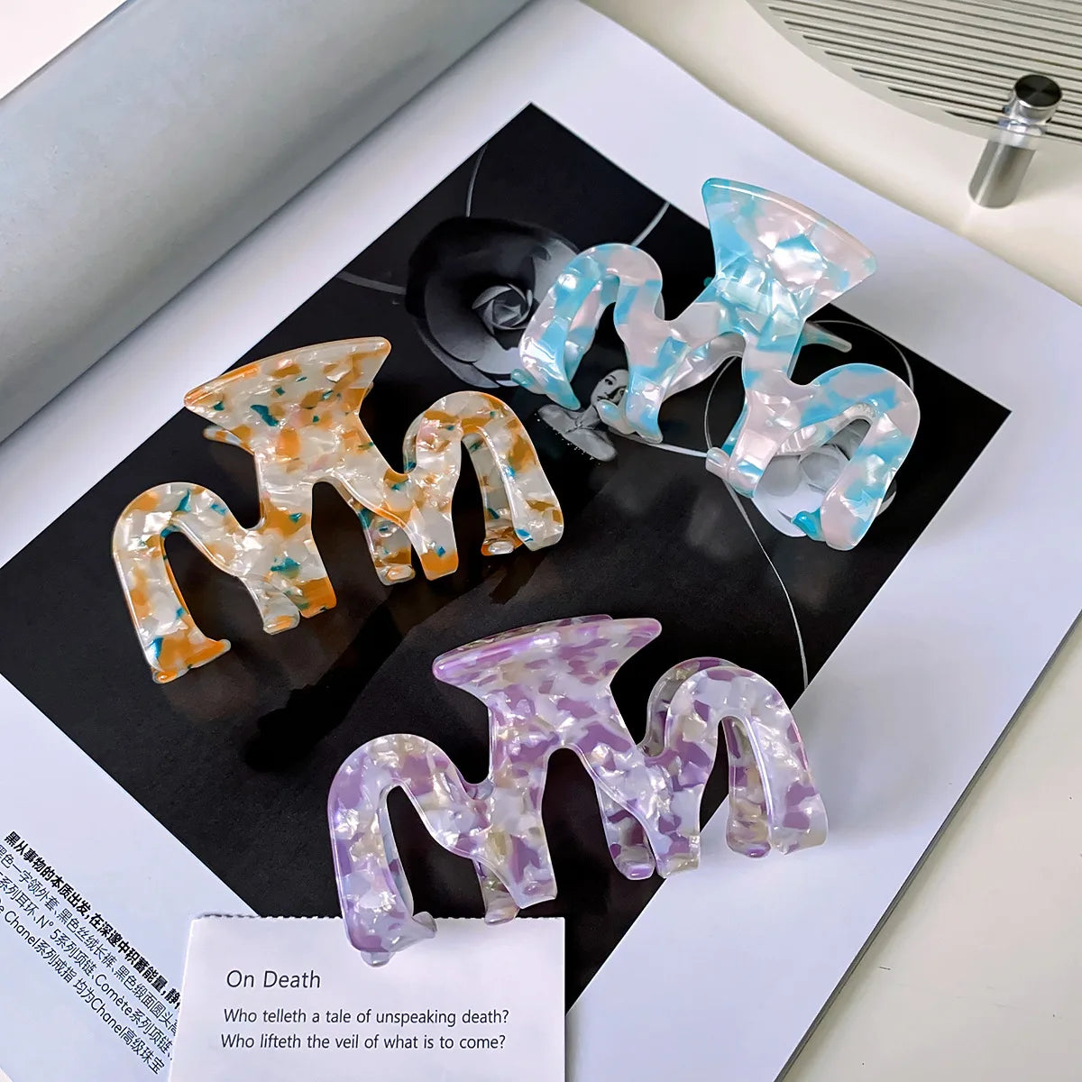 YHJ Wave Design Fashion Acetate Clip Square Hair Claw Clips Retro Hollow Out Girls Acetate Hair Claw Clip for Women