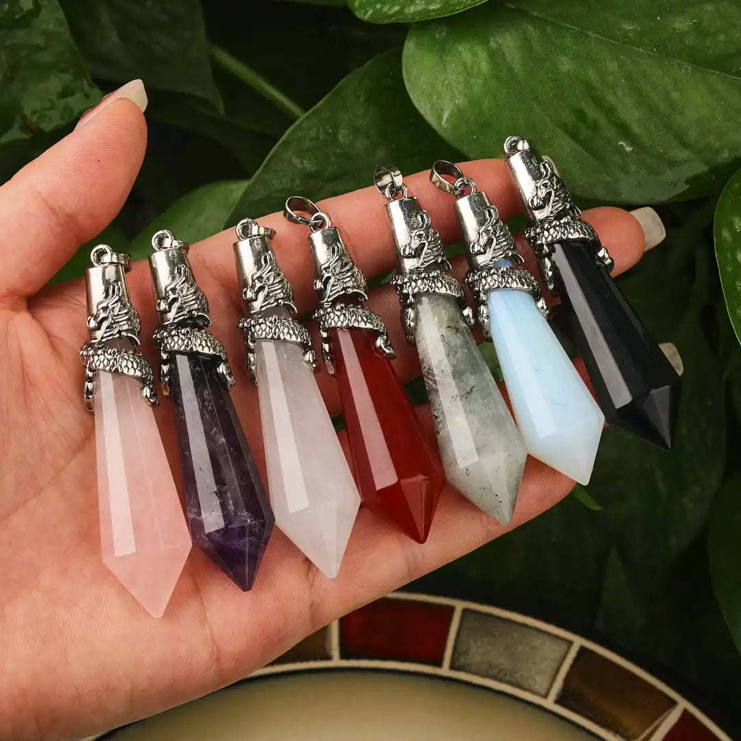 Antique Silver Plated Dragon Skull Wire Wrap Hexagonal Crystal PendantDivination Pendulum For Men Women Meditation Jewelry DI